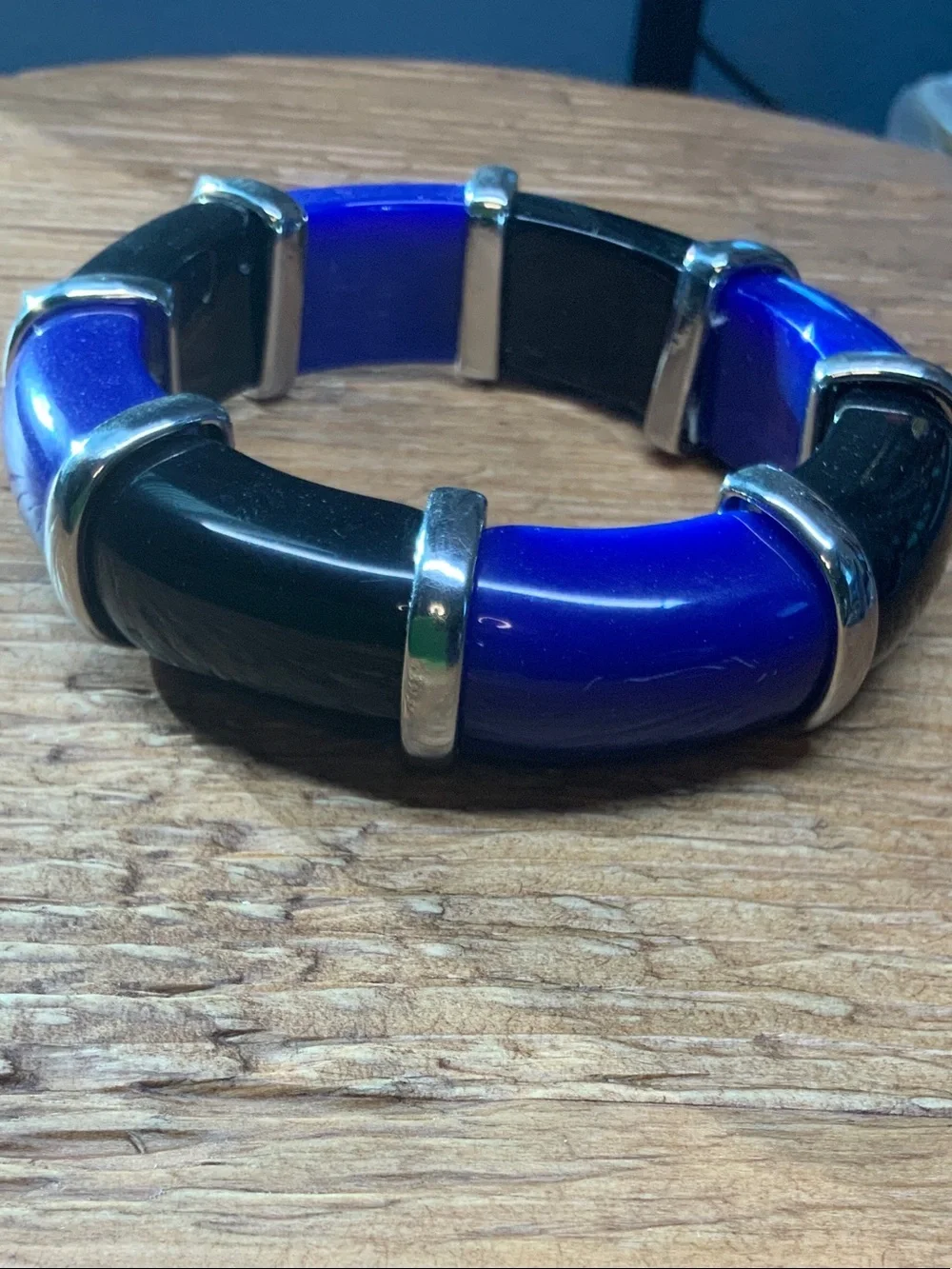 Chico's Blue and Black Segment Stretch Bracelet